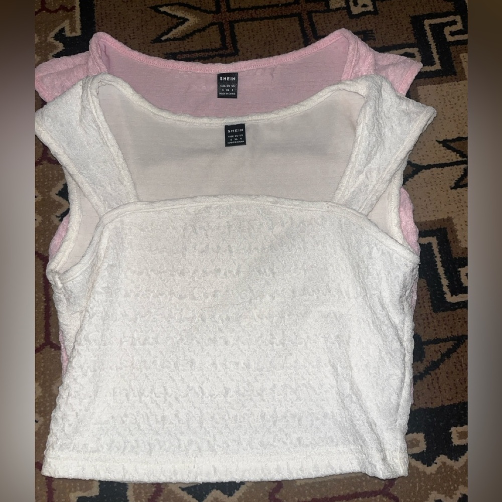 SHEIN Textured White and Pink Tank Tops